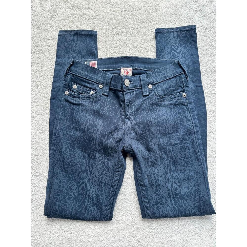 True Religion Halle Skinny Stretch Jeans Snake Print Blue Y2K - Size 27
